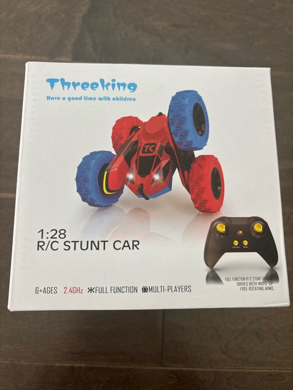 Red RC Stunt Car with Blue & Red Wheels